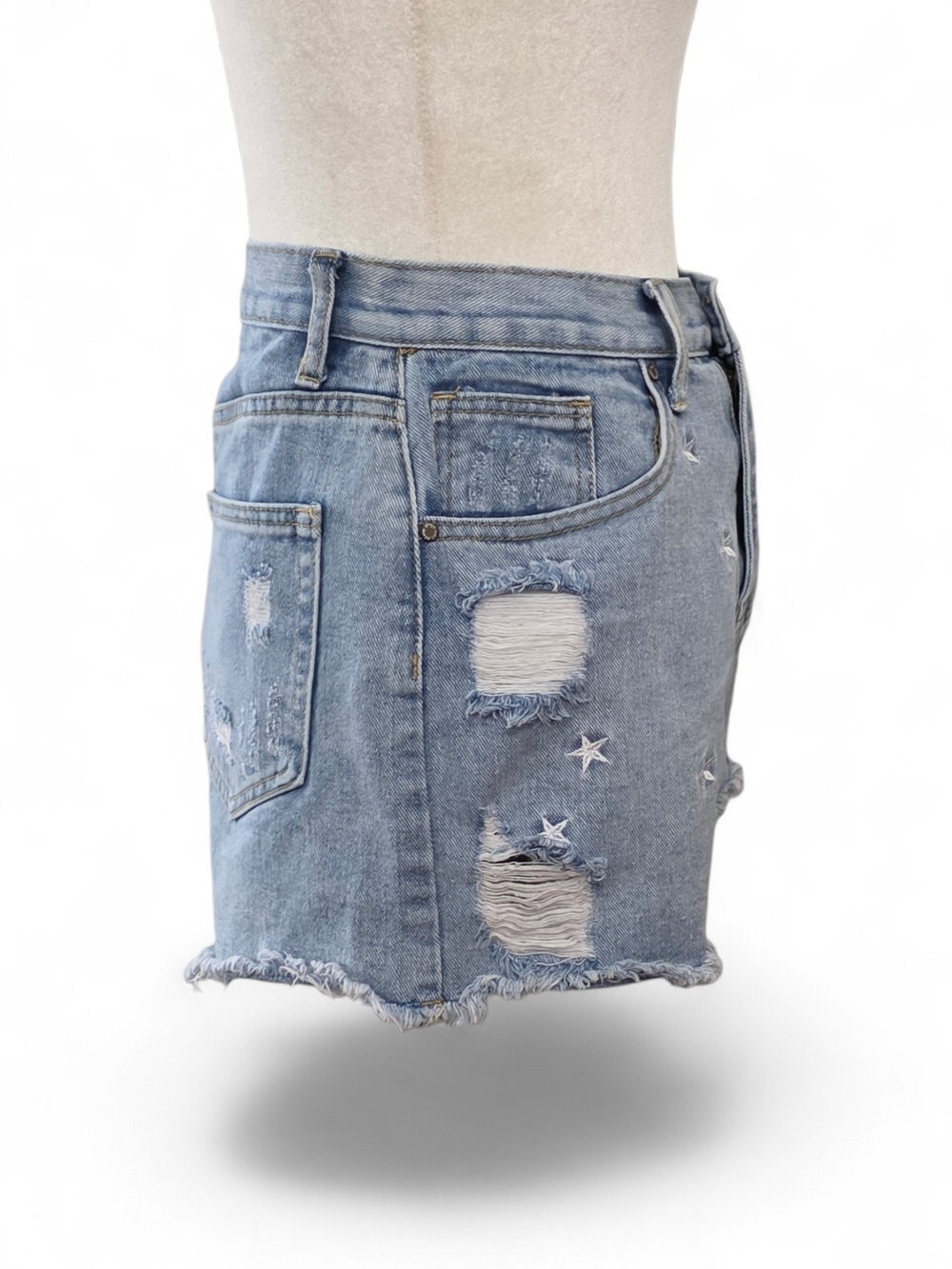 Wish List High-Rise Star Embroidered Distressed Denim Shorts - Light Blue - Picture 6 of 7